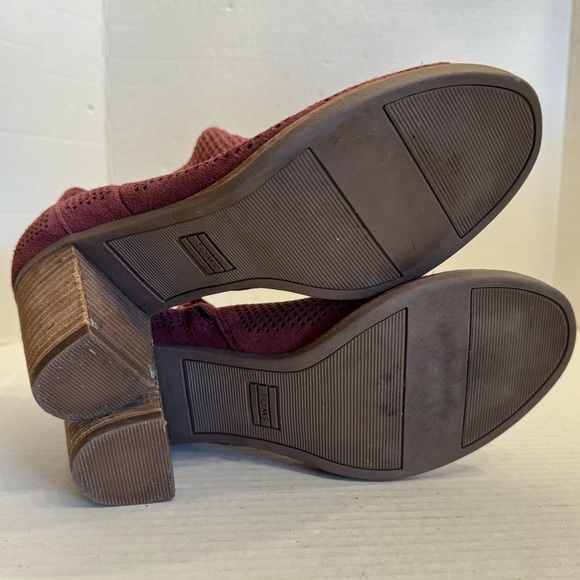 TOMS Majorca Boots Size 7.5 Block Heel Open Toe Burgundy Suede Bootie - Picture 11 of 16